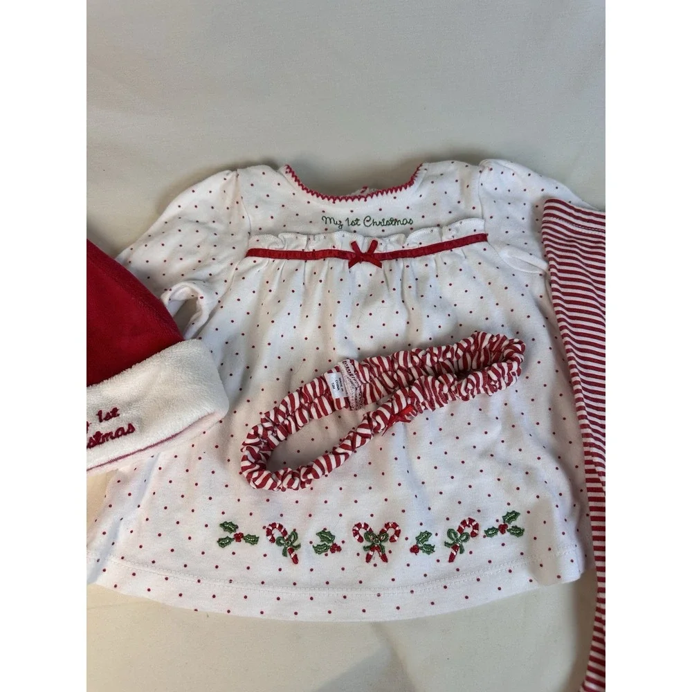 Little Me 12M My 1st Christmas Outfit Set Top Pants Hat Headband‎ 4pc